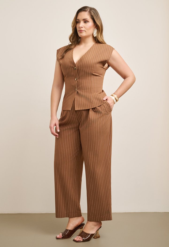 Striped Set with Top and High-Waisted Trousers