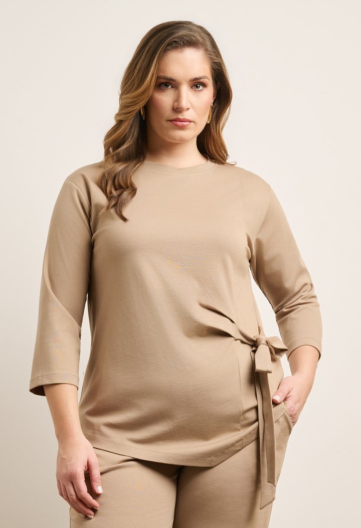 Tie-front blouse and barrel-leg trousers set