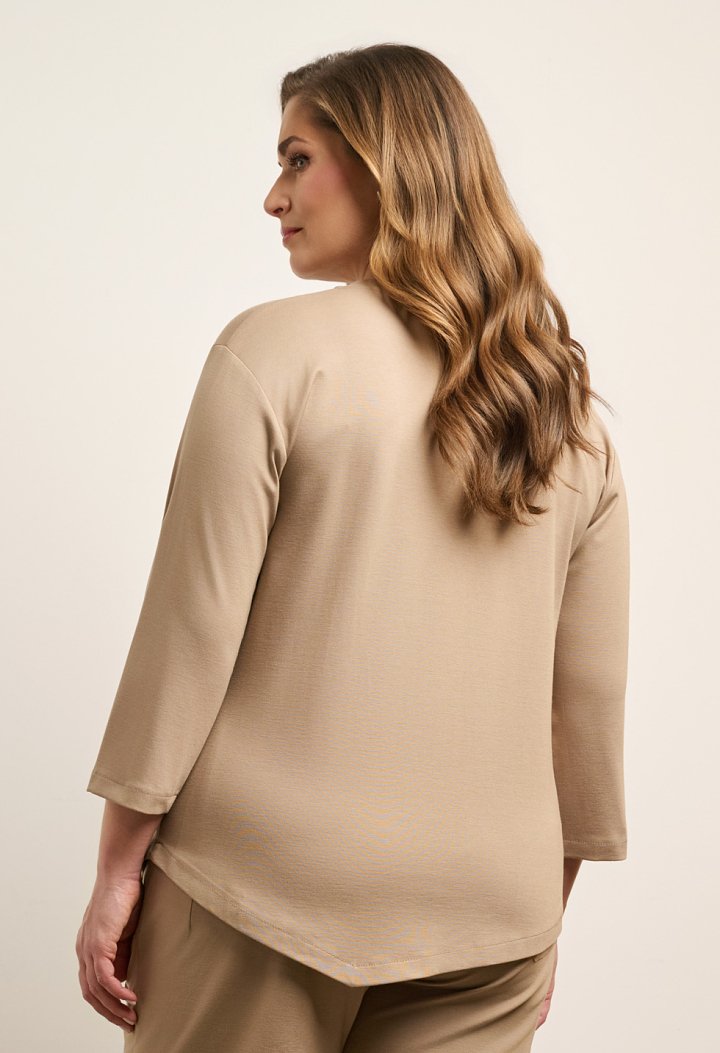 Tie-front blouse and barrel-leg trousers set