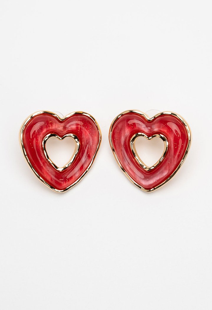 Red heart earrings with gold outline