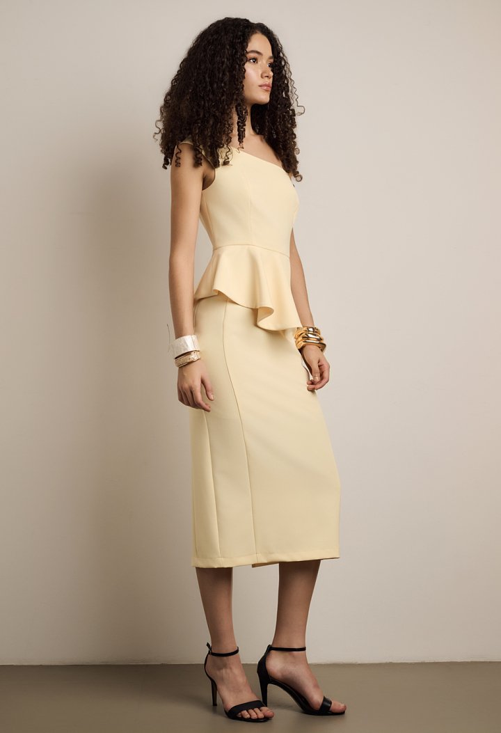 One-shoulder midi dress with peplum