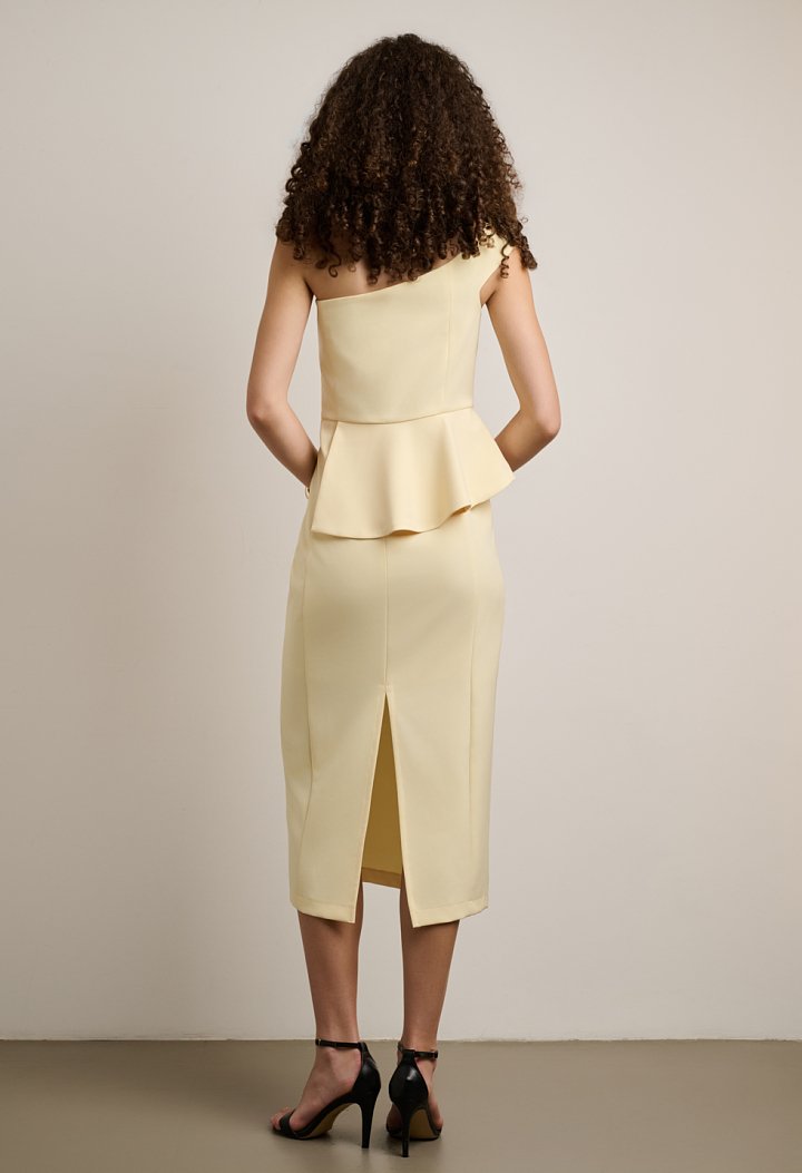 One-shoulder midi dress with peplum