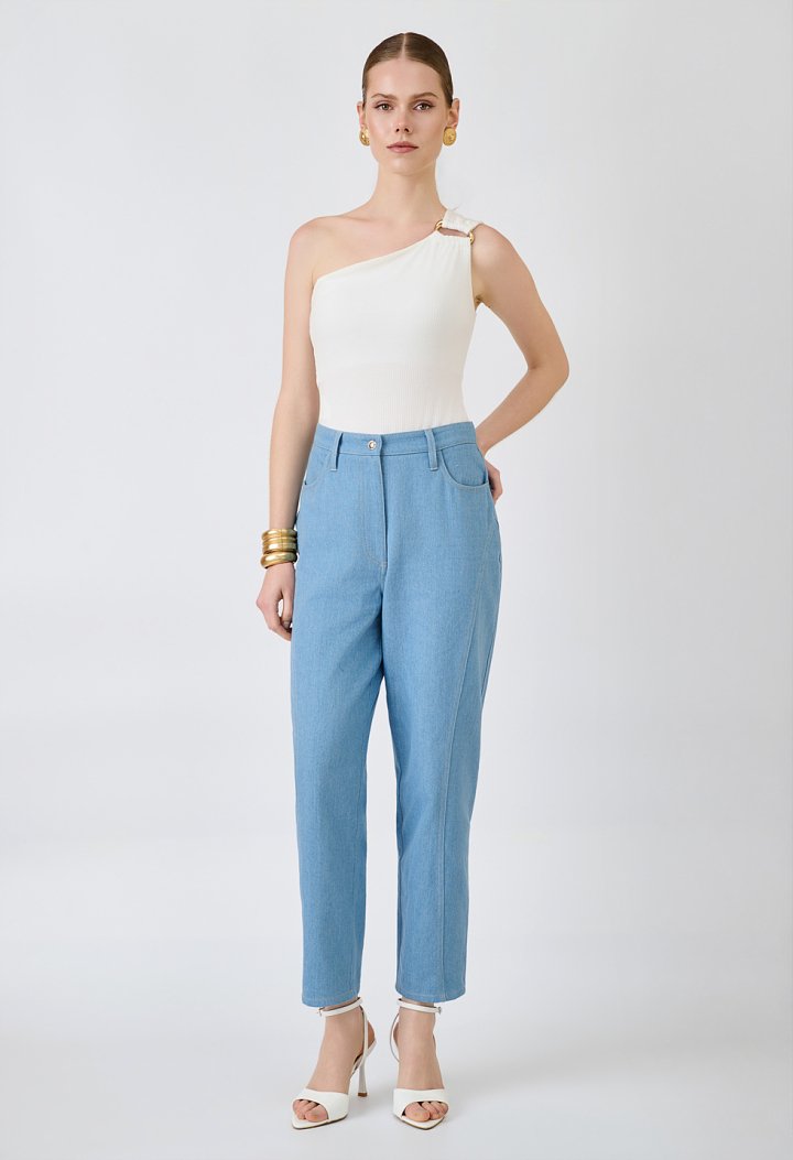 Asymmetric bodysuit with a metallic detail