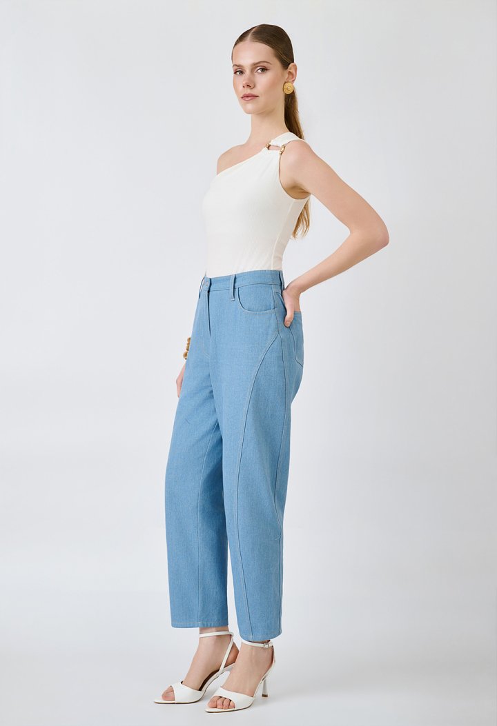 Asymmetric bodysuit with a metallic detail