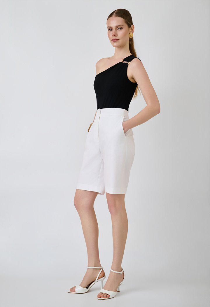 Asymmetric bodysuit with a metallic detail