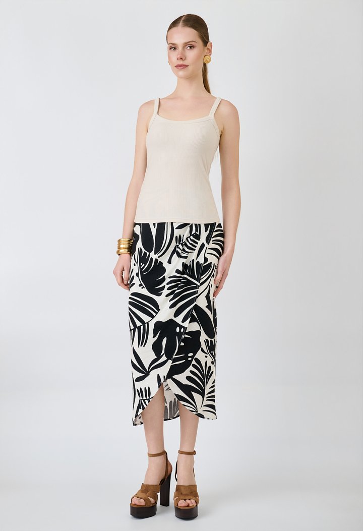 Midi skirt with tropical print