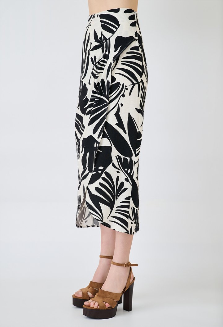 Midi skirt with tropical print