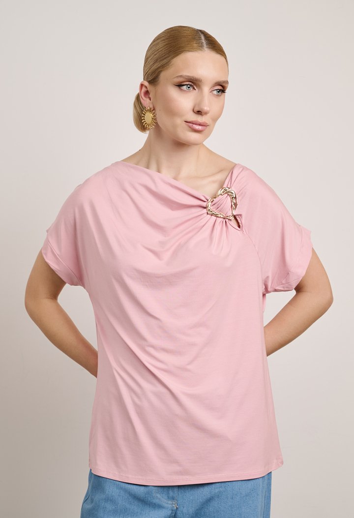 Blouse with Metallic Heart Detail on the Shoulder