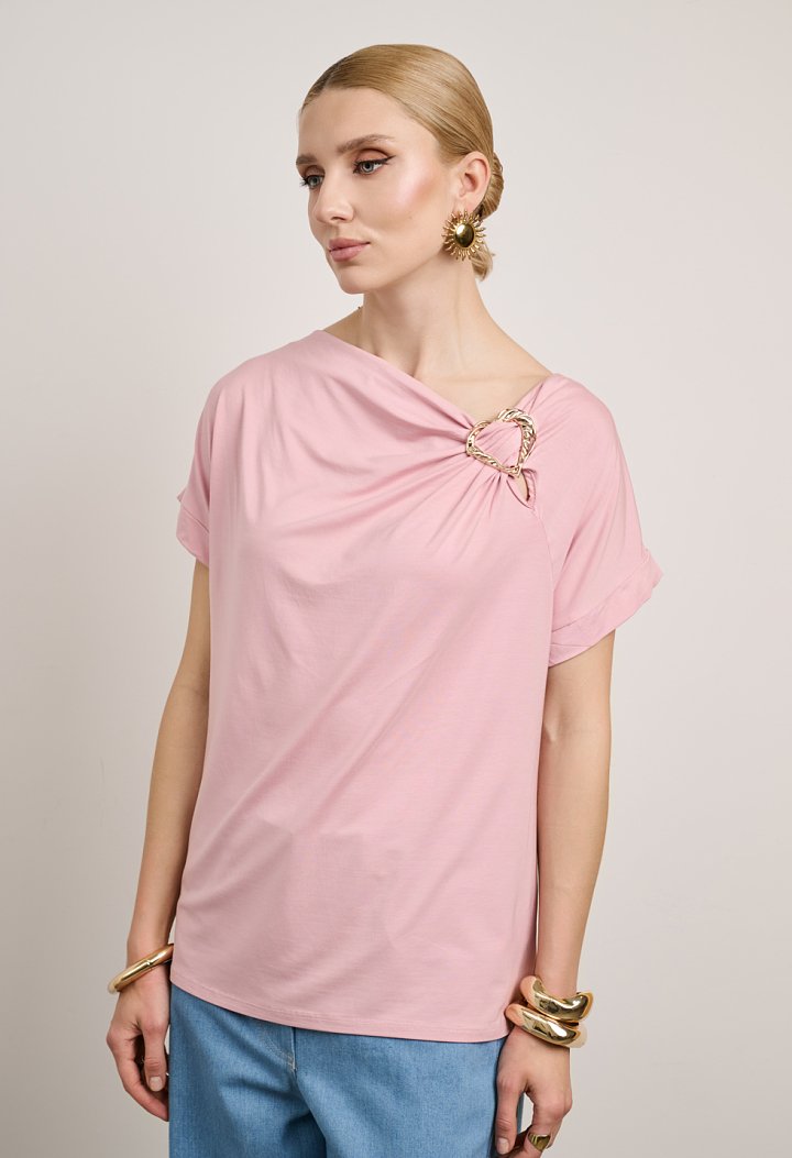 Blouse with Metallic Heart Detail on the Shoulder
