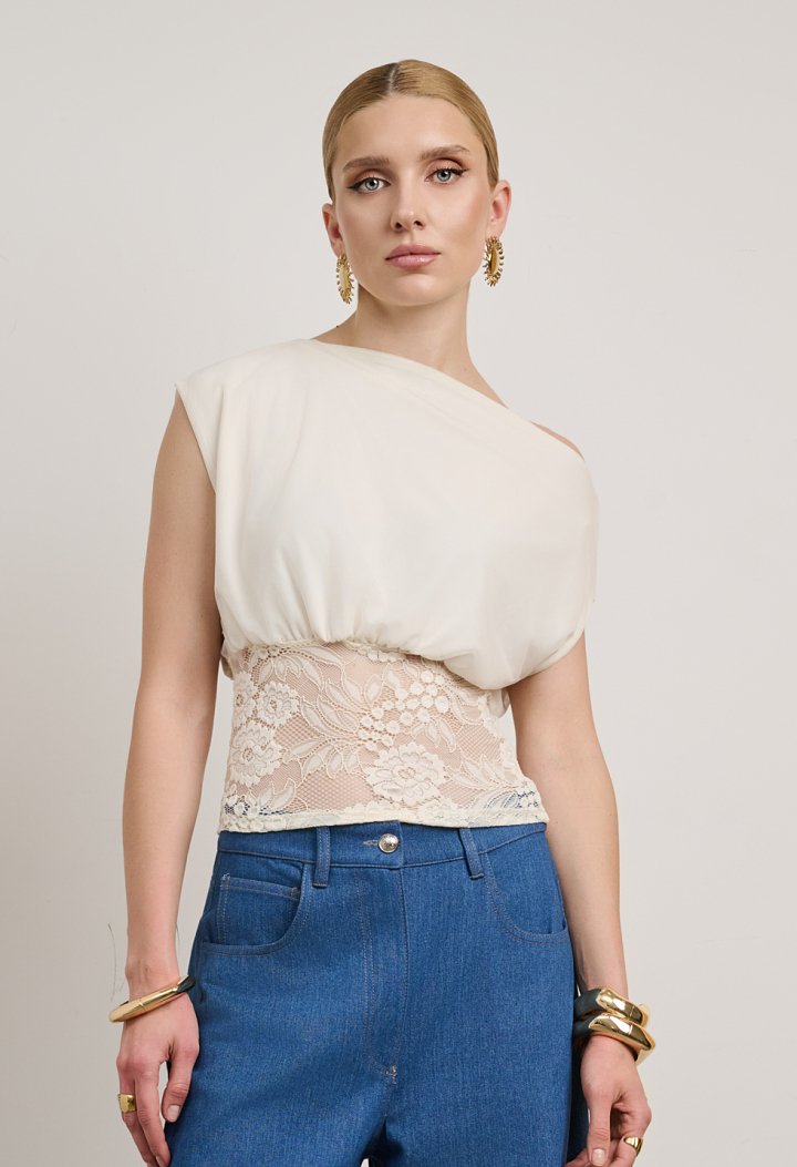 Asymmetric top with lace trim