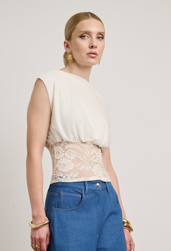 Asymmetric top with lace trim