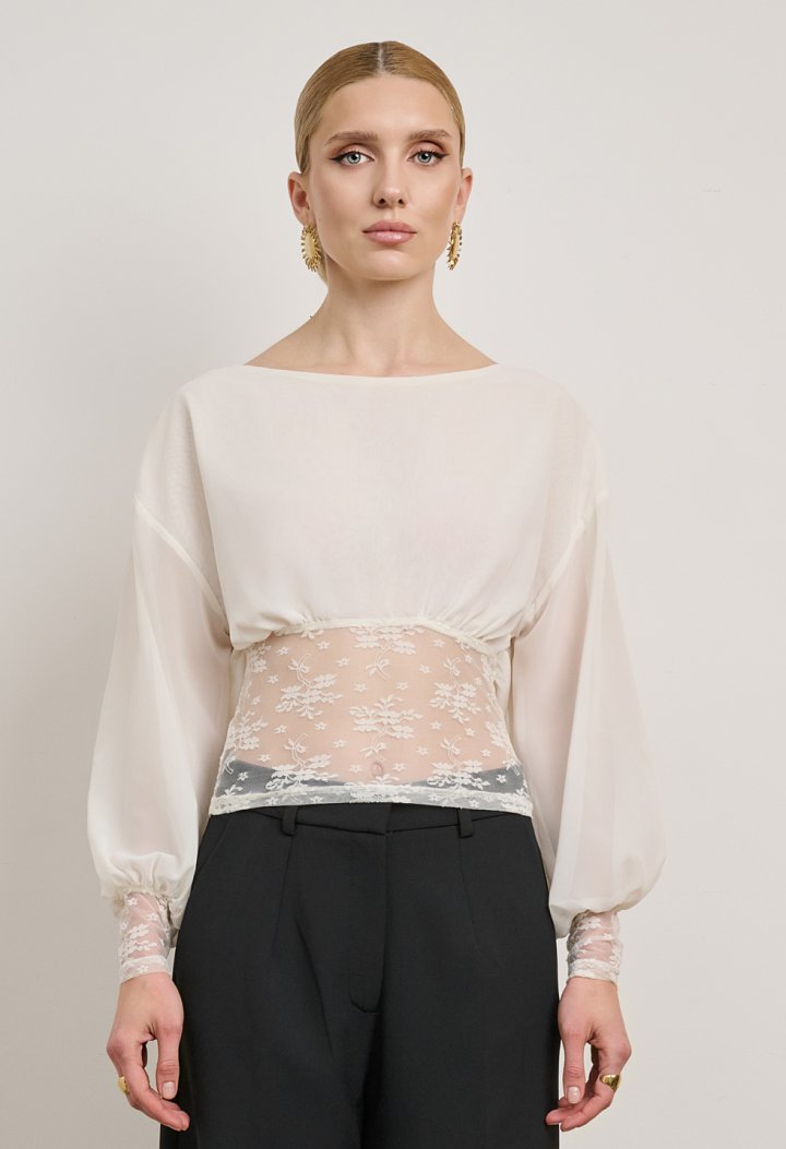 Lace blouse with a sheer back
