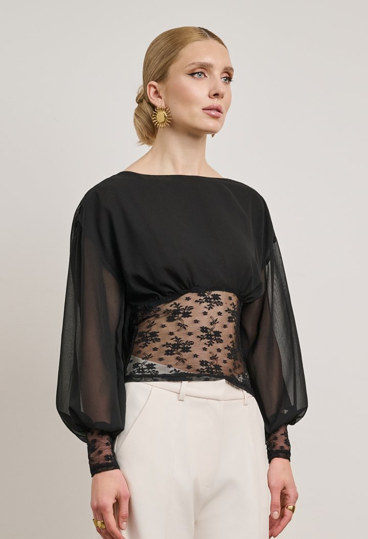 Lace blouse with a sheer back