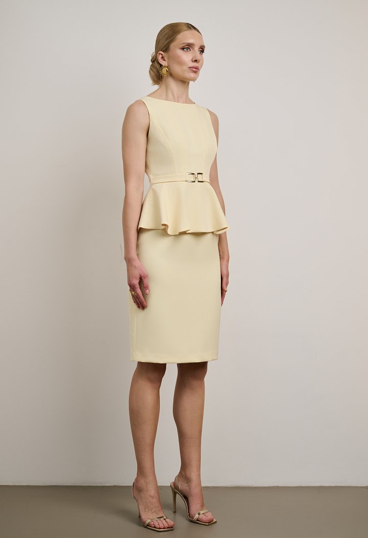 Midi dress with peplum and waist belt