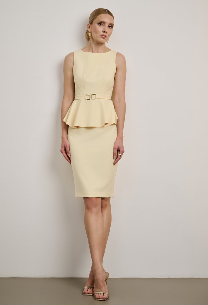 Midi dress with peplum and waist belt