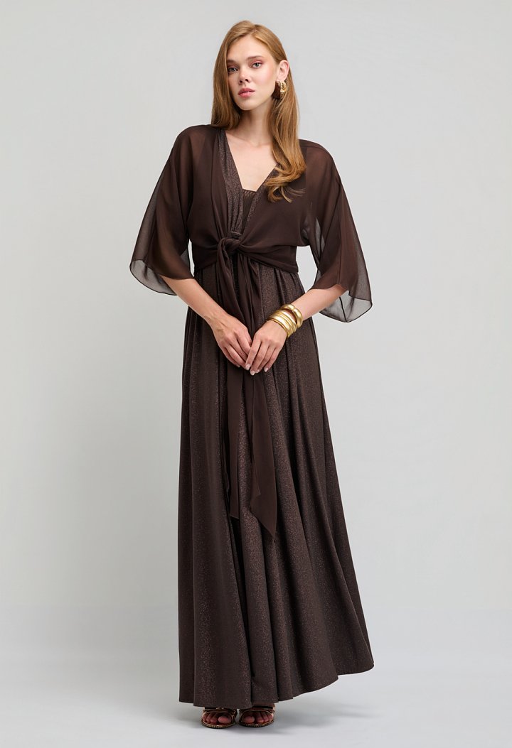Maxi lurex dress with a plunging neckline and an open back