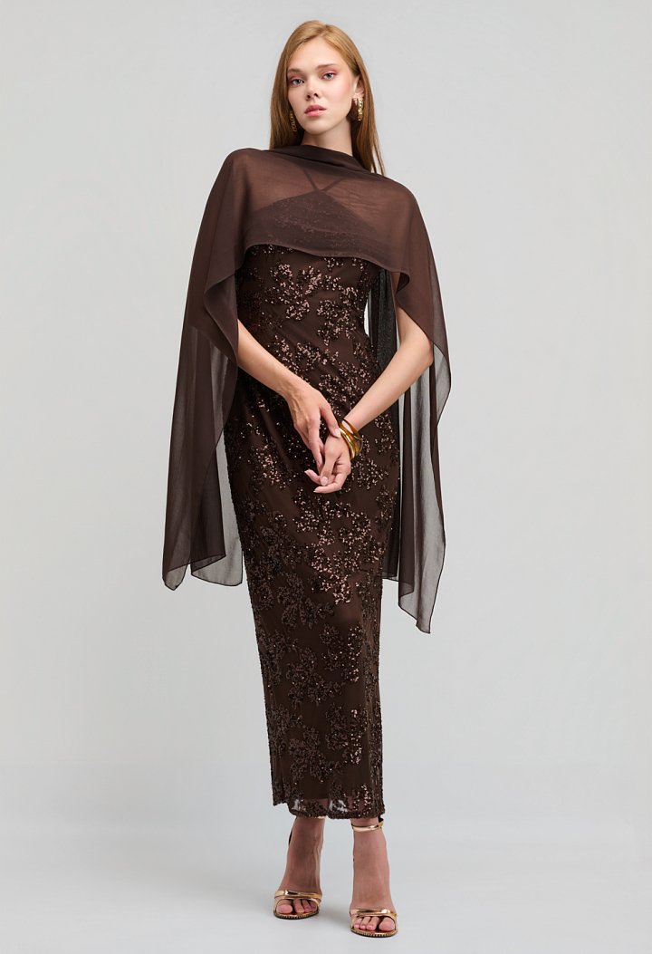 Midi sequin dress with spaghetti straps