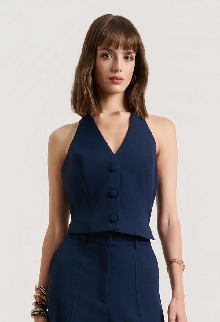 Halter jumpsuit with buttons