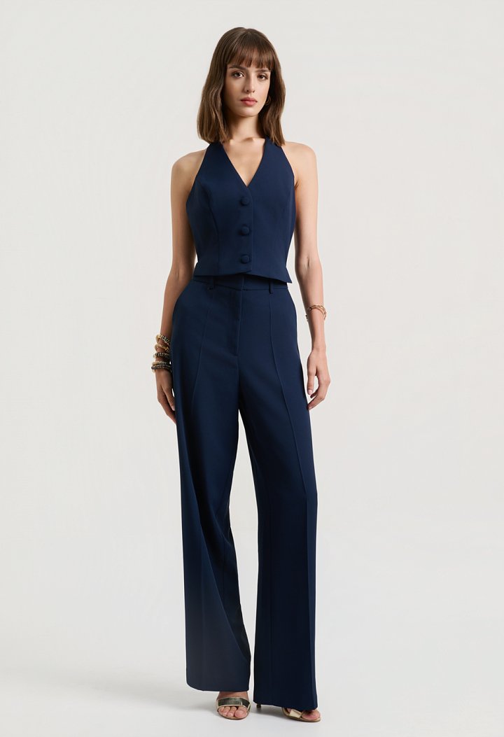 Halter jumpsuit with buttons