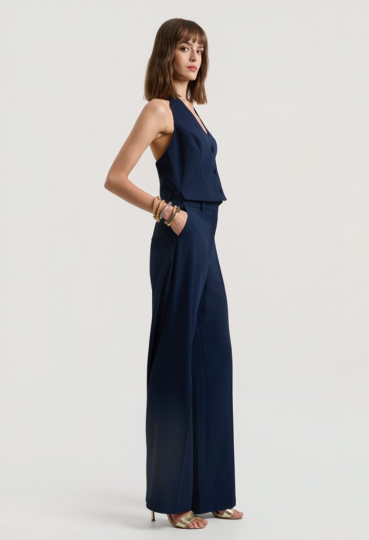 Halter jumpsuit with buttons