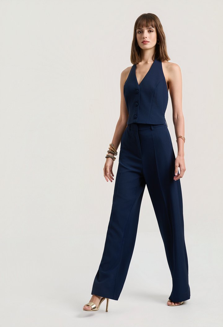 Halter jumpsuit with buttons