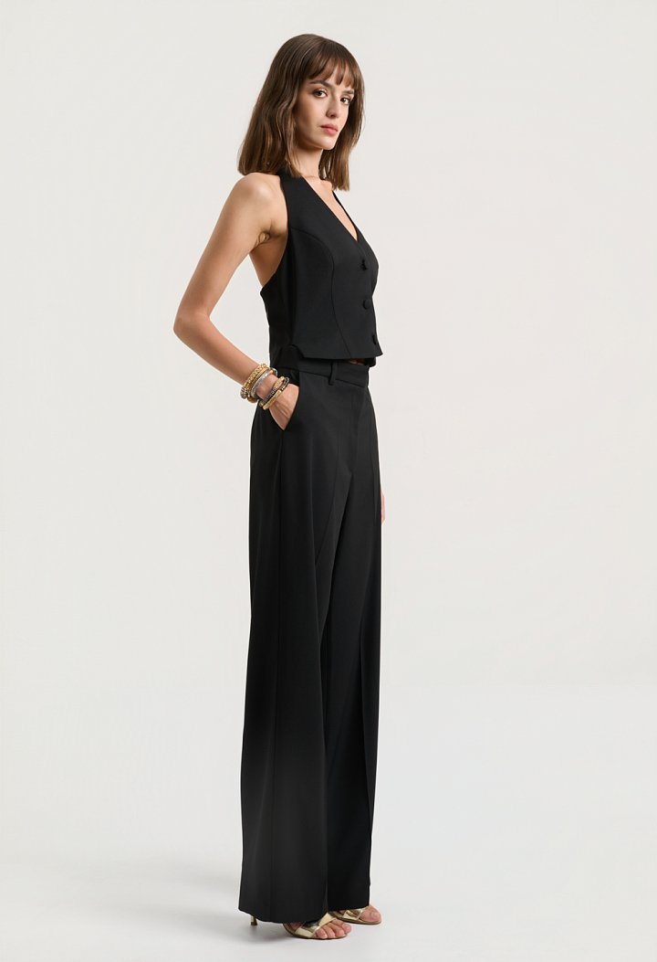 Halter jumpsuit with buttons