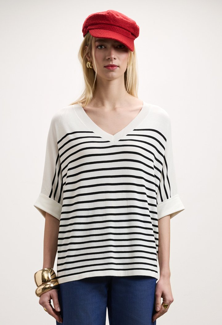 Striped blouse with V neckline