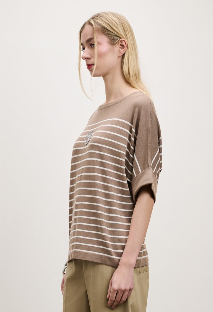 Striped blouse with a rhinestone flower design