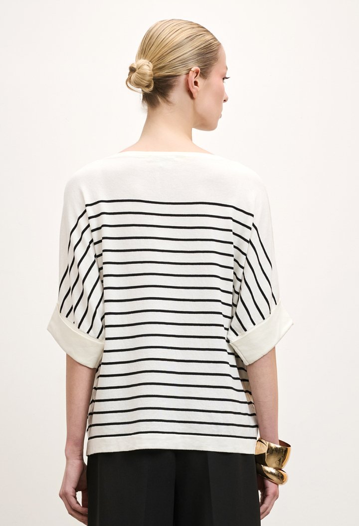 Striped blouse with a rhinestone flower design