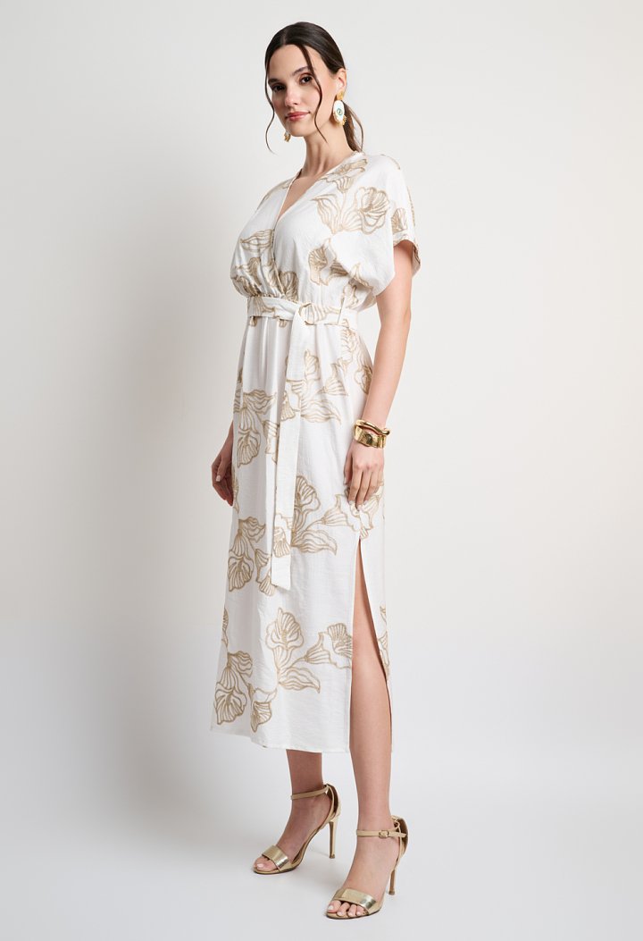 Midi dress with gold embroidery