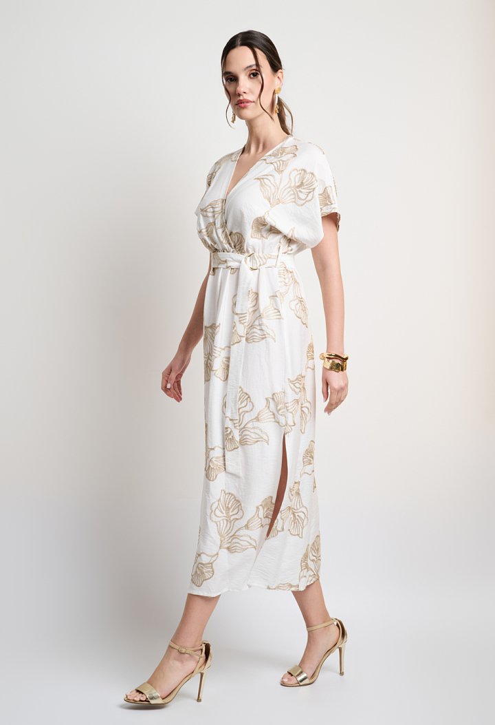 Midi dress with gold embroidery