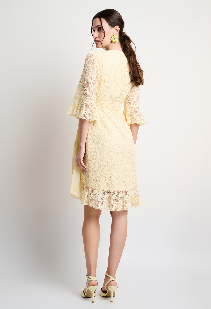Midi lace wrap dress with a belt