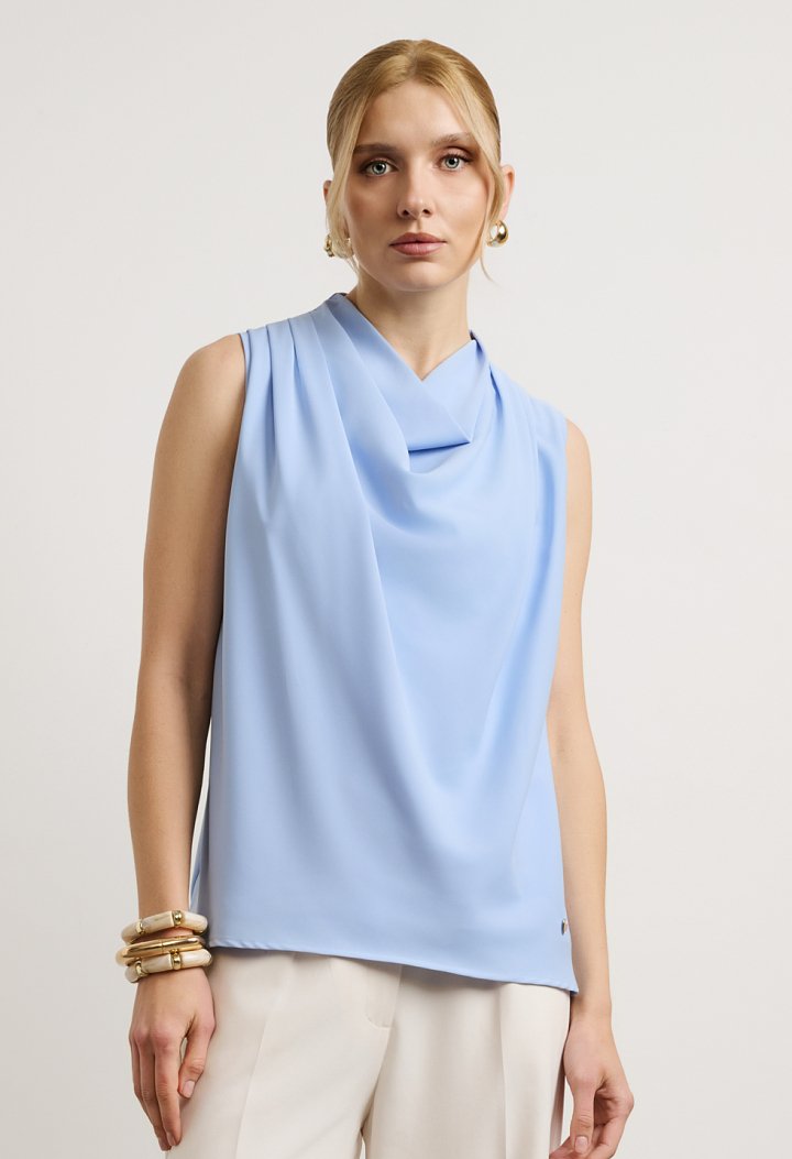 Blouse with draped neckline