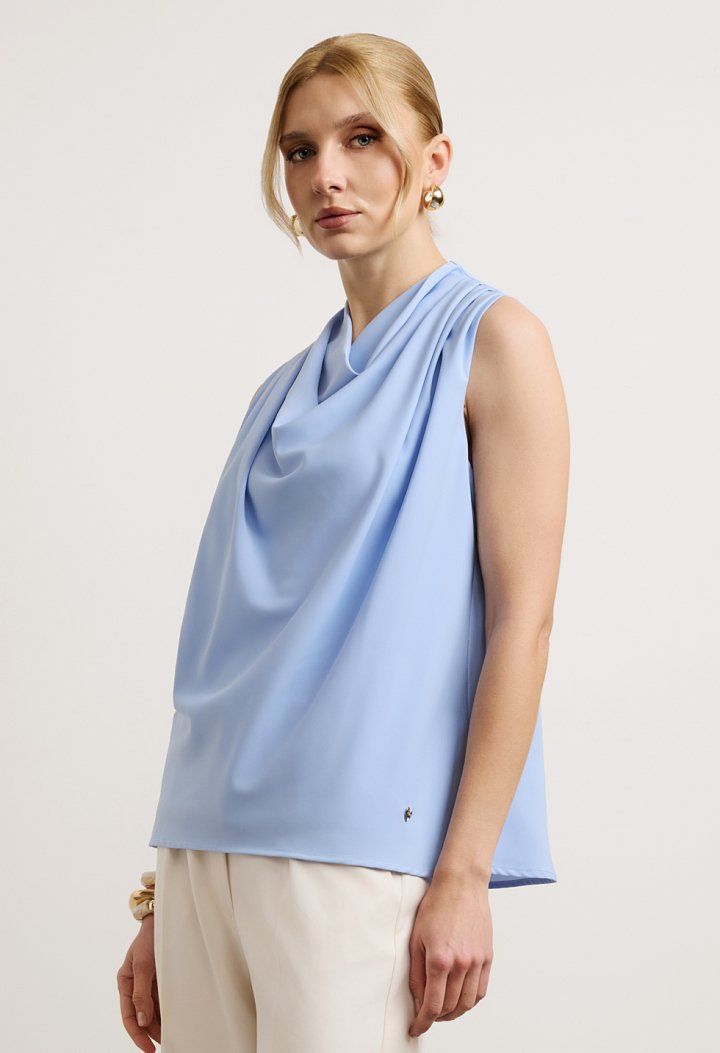Blouse with draped neckline