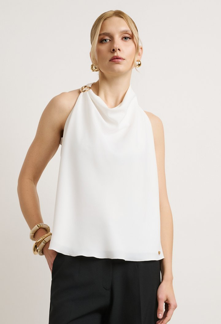 Halter blouse with decorative ring