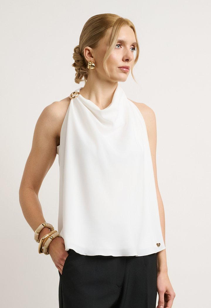 Halter blouse with decorative ring