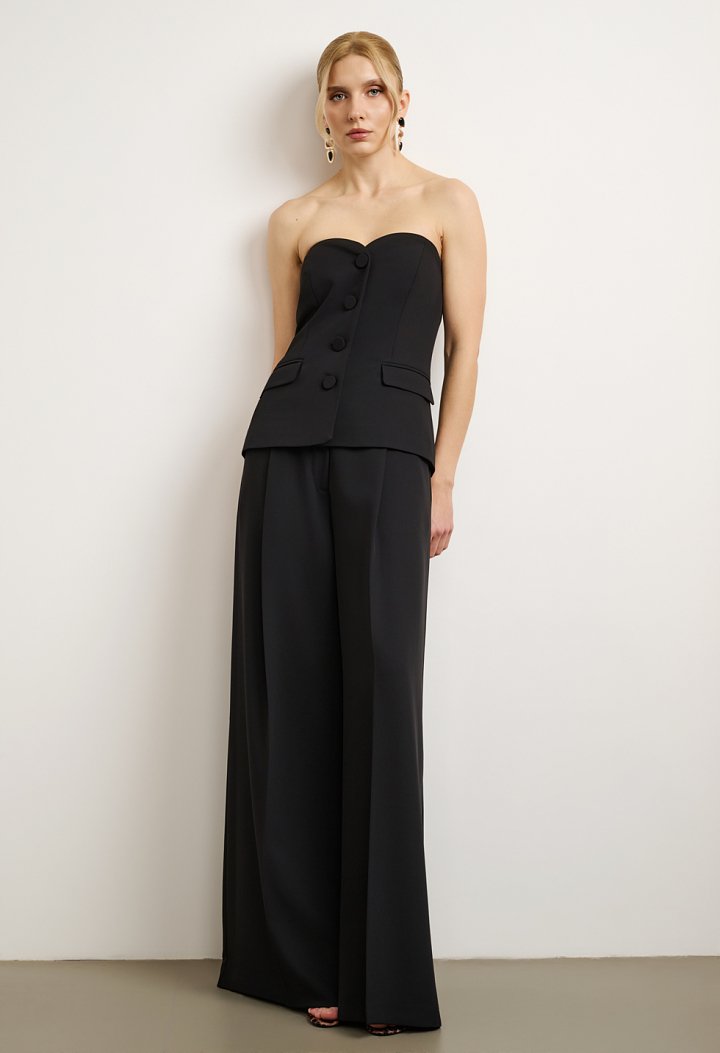 High-waisted wide-leg trousers
