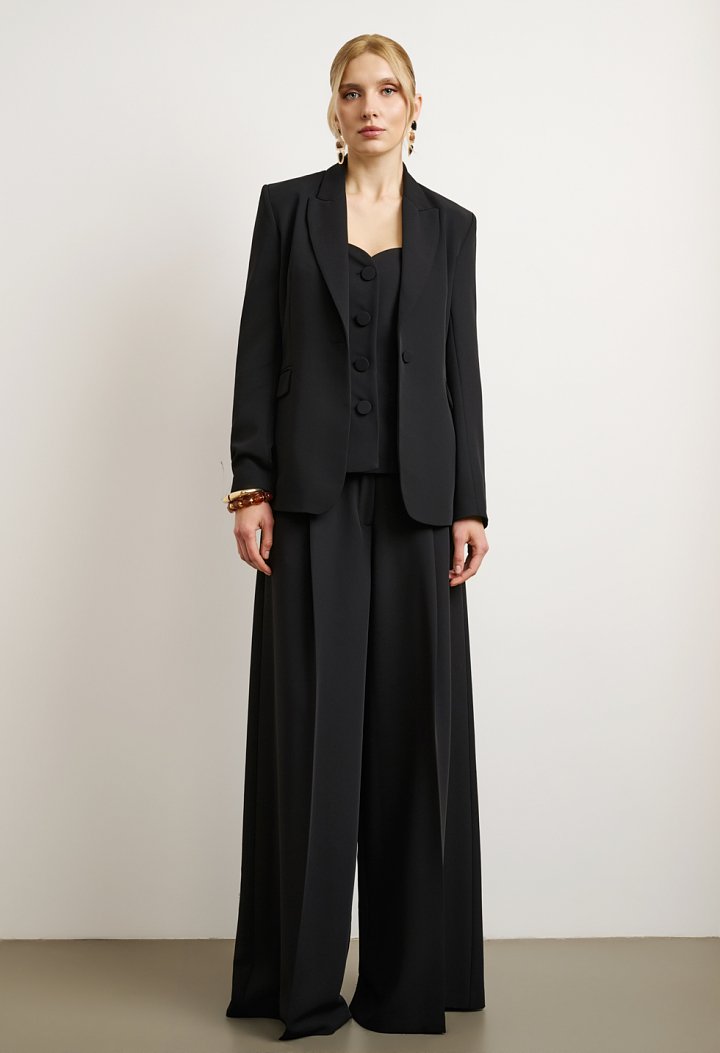 High-waisted wide-leg trousers
