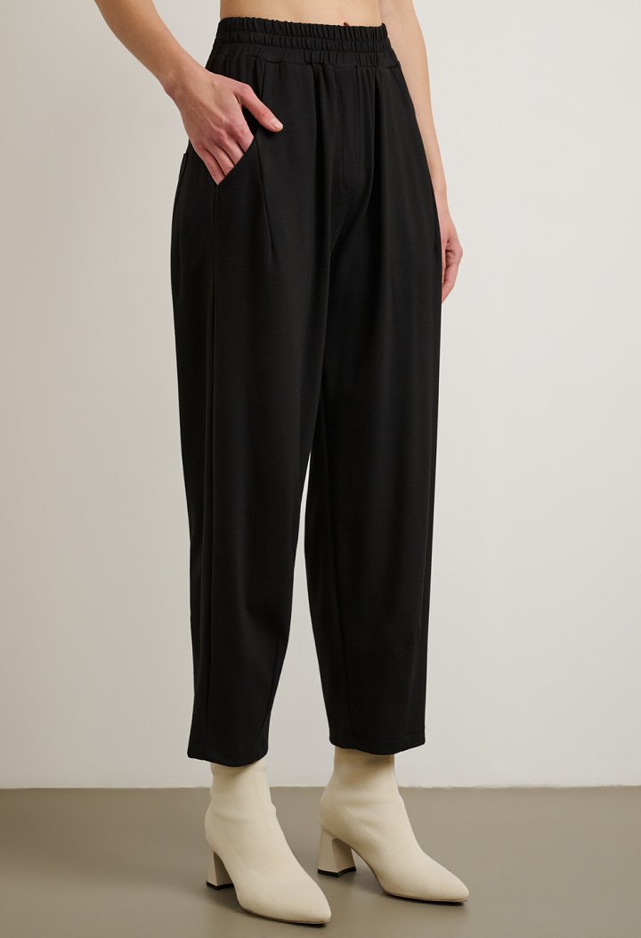 Tie-front blouse and barrel-leg trousers set