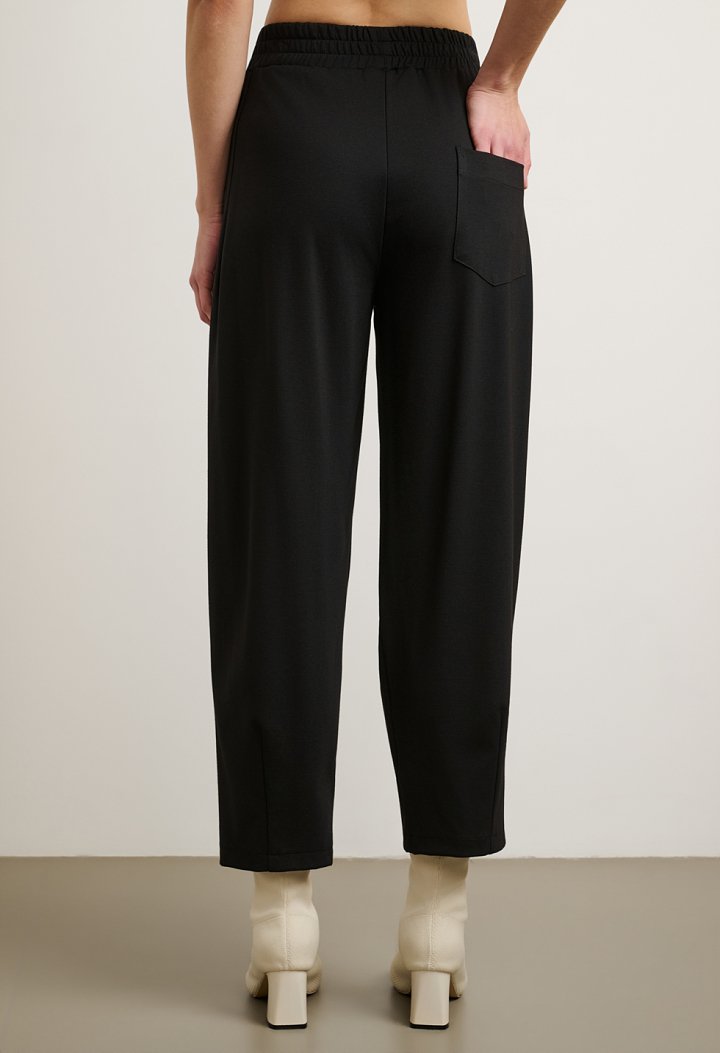 Tie-front blouse and barrel-leg trousers set
