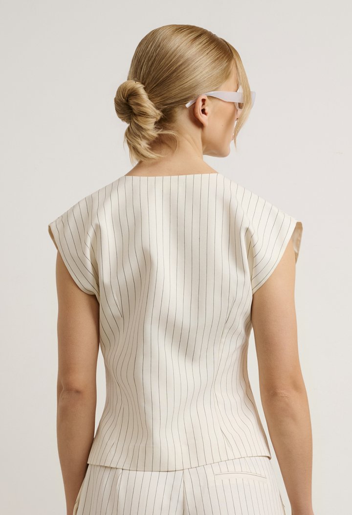 Striped Set with Top and High-Waisted Trousers
