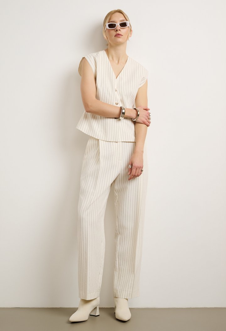 Striped Set with Top and High-Waisted Trousers