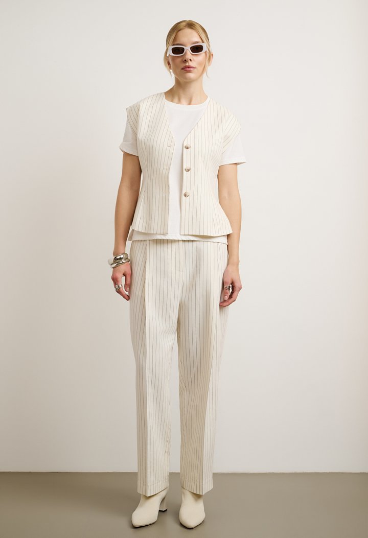 Striped Set with Top and High-Waisted Trousers