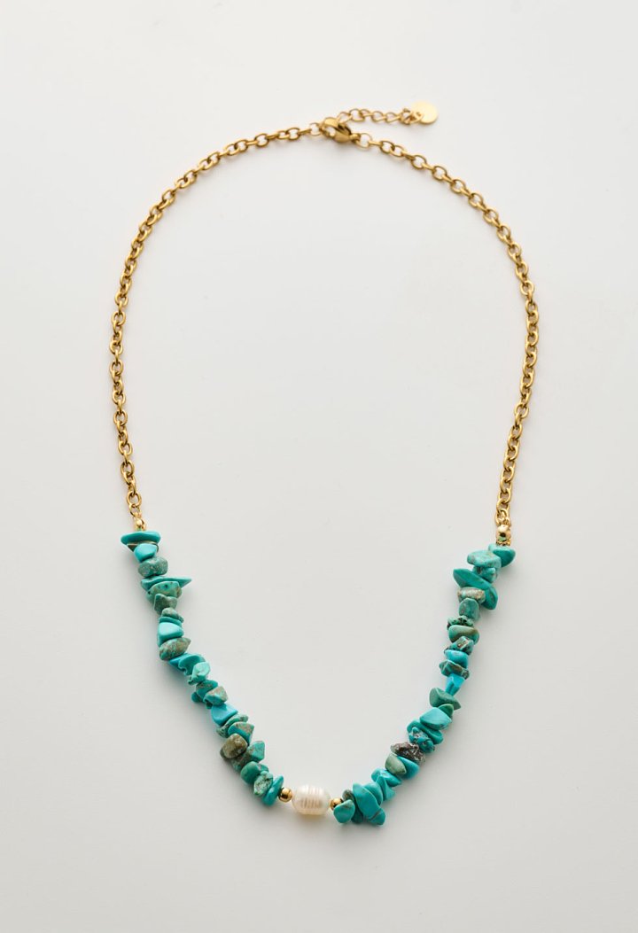 Gold-plated necklace with beads and pearl
