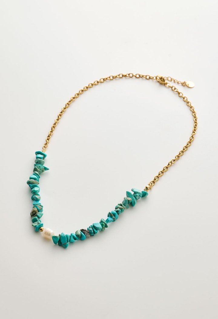 Gold-plated necklace with beads and pearl