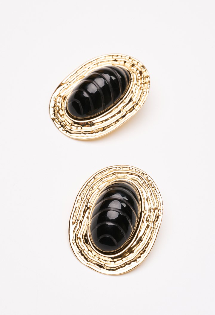 Earrings with textured surface and resin stone