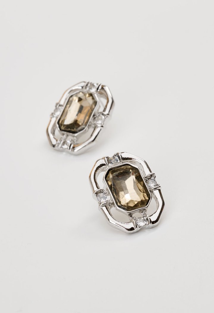 Earrings featuring a rectangular resin stone
