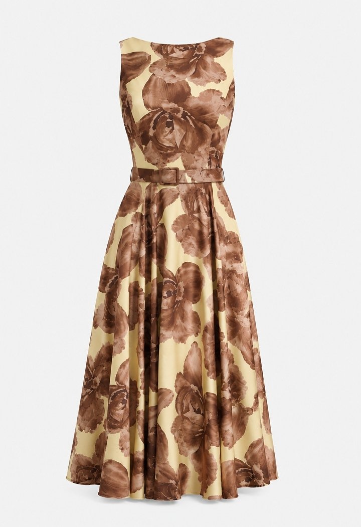 Floral midi dress with a belt and V-back