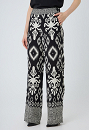 Straight patterned trousers.